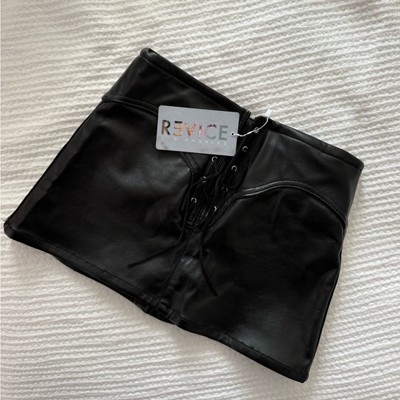 REVICE Dresses & Skirts - Revice Denim Encore Skirt - Black lace up faux leather skirt Brand New With Tags